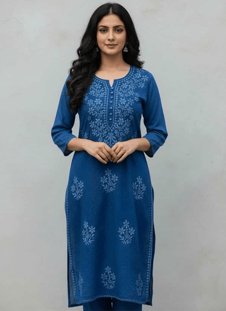 Lucknowi Chikankari Dobby Cotton Kurti Set for Women - Image 2