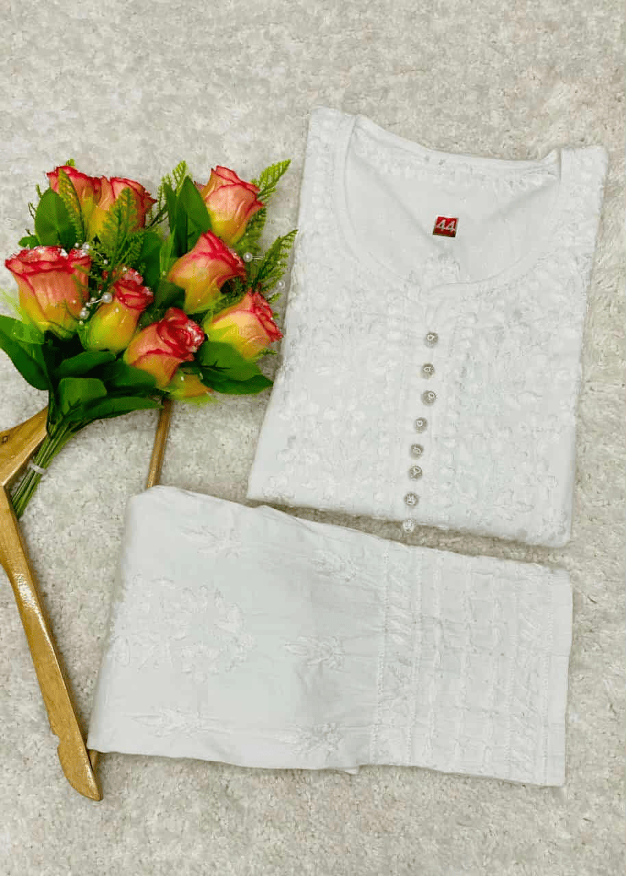 Lucknowi Chikankari Dobby Cotton Kurti Set for Women - Image 5