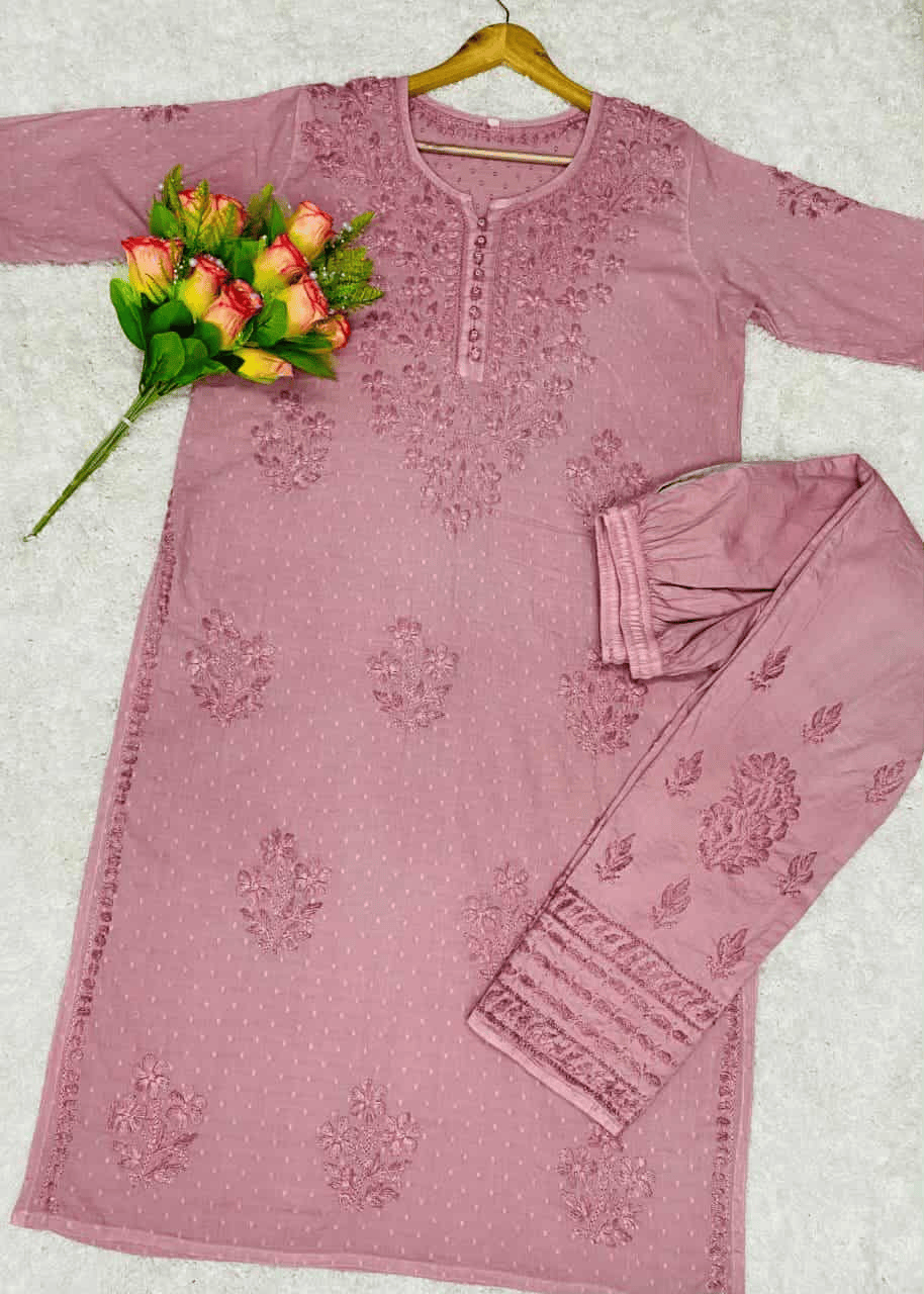 Lucknowi Chikankari Dobby Cotton Kurti Set for Women - Image 8