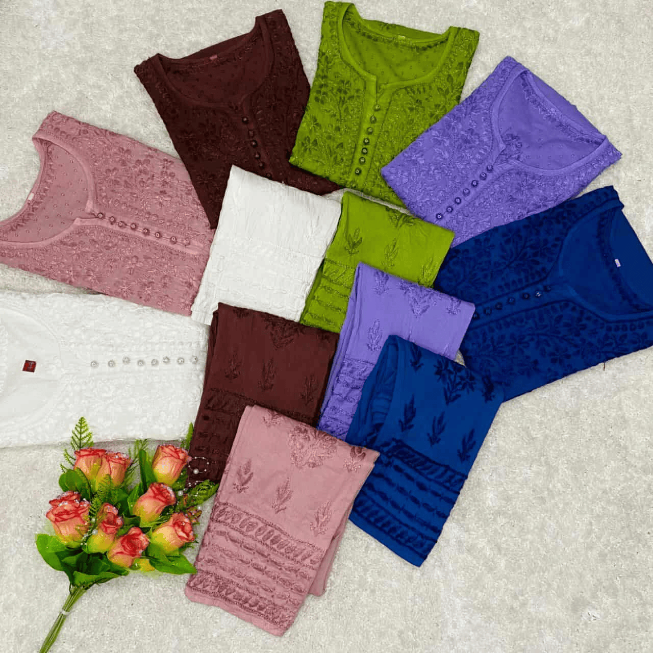 Lucknowi Chikankari Dobby Cotton Kurti Set for Women - Image 3