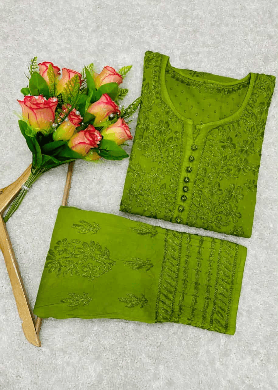 Lucknowi Chikankari Dobby Cotton Kurti Set for Women - Image 4