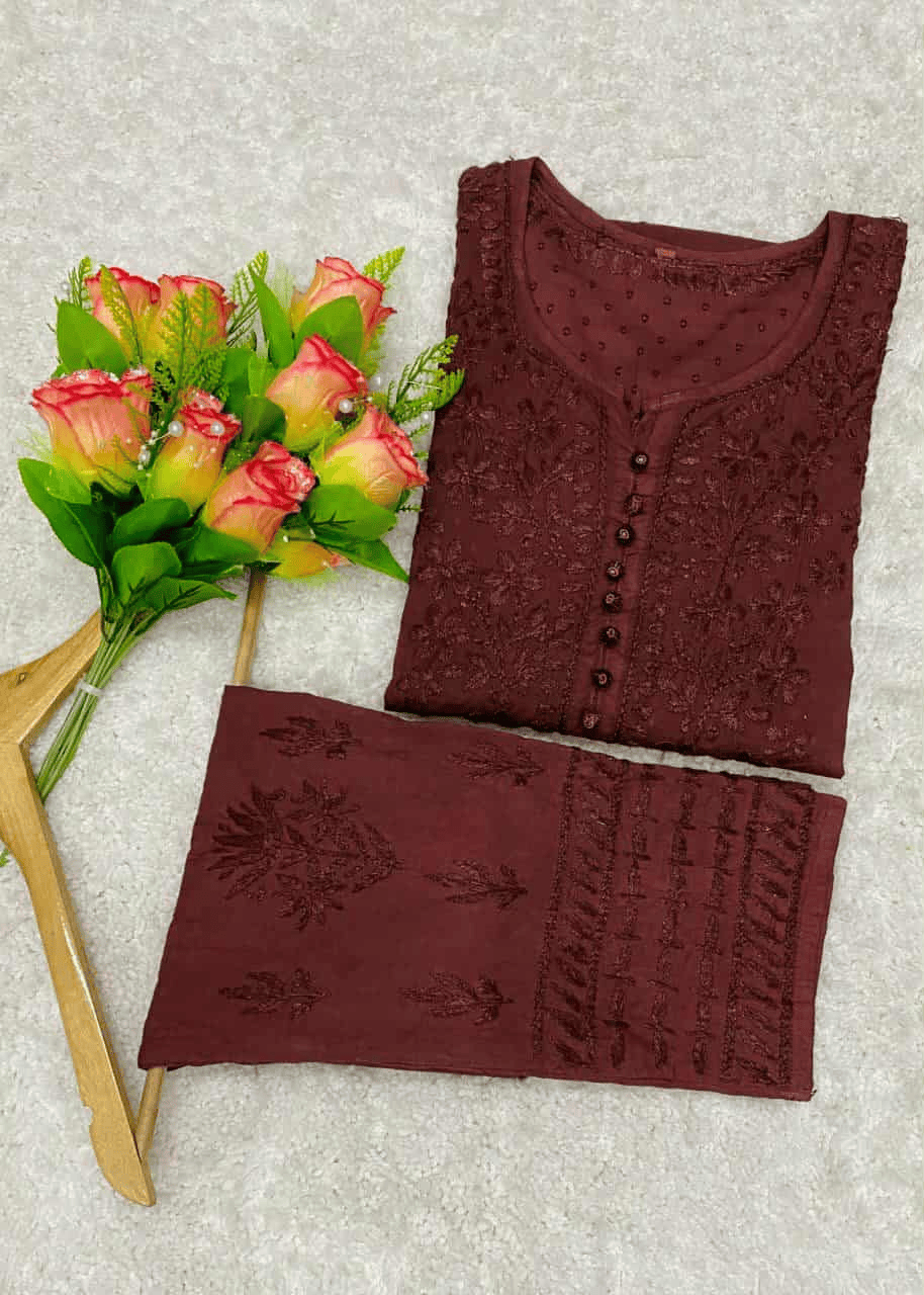 Lucknowi Chikankari Dobby Cotton Kurti Set for Women - Image 7